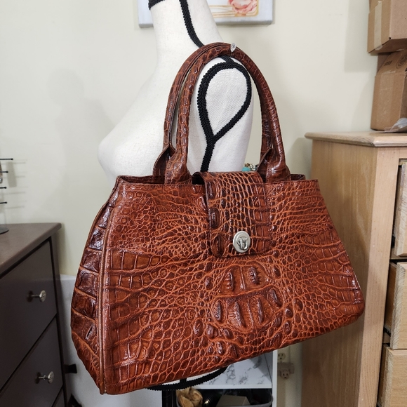 Veari hornback authentic crocodile leather xl tote bag purse carmel brown euc! - Picture 14 of 16